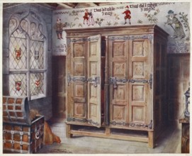 Furniture from around the turn of the century 1900, Oak press, Strangers' Hall, Norwich. Wall