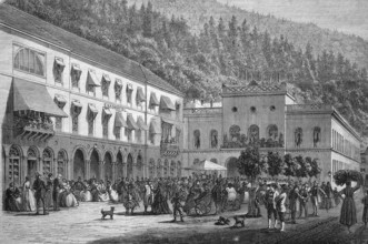 Bad Wildbad with bathhouse and bath hotel, Baden-Württemberg, Germany, in 1890, Historical, digital