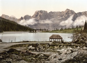 Lake Misurina, Lago di Misurina, a lake in the Dolomites in the province of Belluno in Veneto,