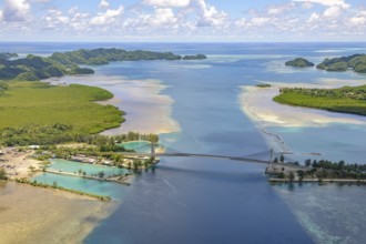 Aerial view of Koror-Babeldaob Bridge also known as Japan-Palau-Friendship Bridge Road bridge