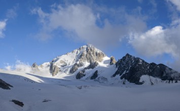 High alpine mountain landscape, summit of the Aiguille de Chardonnet and Glacier du Tour, glaciers