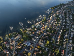 Aerial view, top down view of the village Bodman on the shore of the Überlinger See the