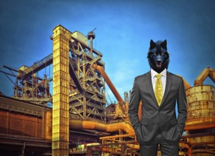 Symbolic image, wolf in a suit, industry, economy critical, exploitation, stress, trade union, pay,