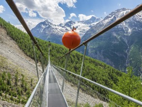 Charles Kuonen suspension bridge, part of hiking trail Europaweg, Matter valley near village Randa,