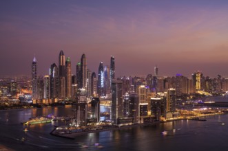 Night shot, view from The View At the Palm viewing platform of skyline with Princess Tower, Elite