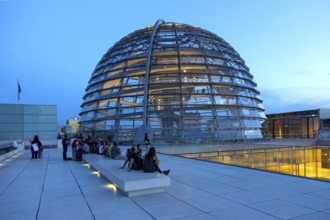 Visitors on the roof of the Reichstag, view of the Reichstag dome, Berlin, 21 May 2014