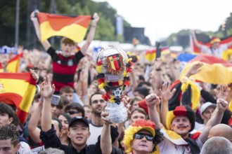 A homemade trophy in the fan zone at the Brandenburg Tor during the quarter-final match between