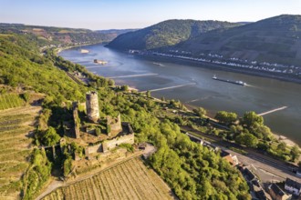 Ruins of Fürstenberg Castle and the Rhine at Rheindiebach, World Heritage Site Upper Middle Rhine