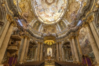 Interior of the monastery church of St. Georg Weltenburg near Weltenburg, Bavaria, Germany, Europe