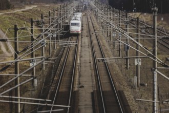 A Deutsche Bahn IC runs between Stendal and Rathenow near Wusterdamm, 26/03/2024