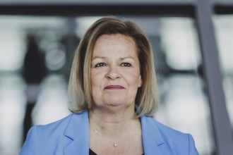 Nancy Faeser (SPD), Federal Minister of the Interior and Home Affairs, speaks to the media in front