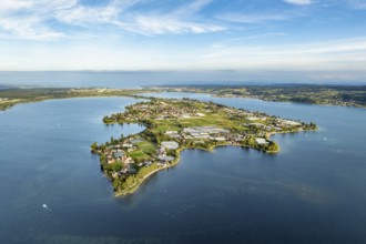 Aerial view, of the north-western tip of the island of Reichenau in Lake Constance, with the