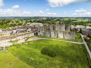 Middleham Castle from a drone, Middleham, Wensleydale, North Yorkshire, England, United Kingdom,