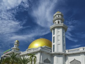 White mosque with golden domes, Sengkang, Sulawesi, Indonesia, Asia
