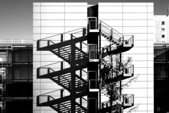 External staircases with shadows cast by a modern office building, Erlangen, Middle Franconia,