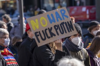 Peace demonstration against the war in Ukraine, instead of the Rose Monday parade in Cologne, with
