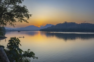 Sunset on the Mekong near Luang Prabang, Laos, Asia