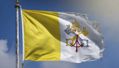 Flags, the national flag of the Vatican, Vatican State fluttering in the wind