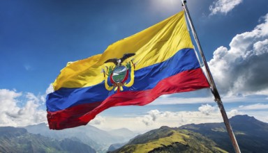 Flags, the national flag of Ecuador flutters in the wind