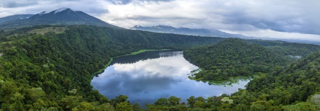 Aerial view, panorama, lake and rainforest, Laguna Hule, Alajuela province, Costa Rica, Central