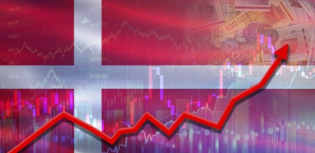 Denmark financial growth on market graph. Denmark economic growth on financial graph