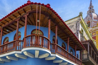 Famous colonial Cartagena Walled City (Cuidad Amurrallada) and its colorful buildings in historic