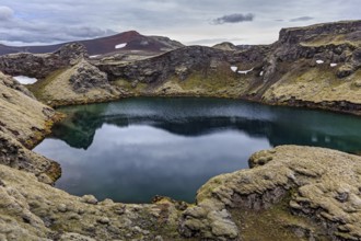 Volcanic landscape, lava, crater lake, mountainous, summer, cloudy, highlands, Laki, Lakagigar,