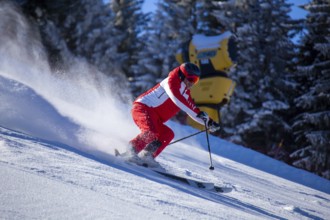 Oberjoch, Bavaria: Experienced skier on a red piste