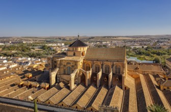 Panoramic view of a historic city with striking building roofs and surrounding landscape, Cordoba