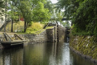 Lock in Kinda Canal, Linköping, Östergötland, Sweden, Scandinavia, Europe