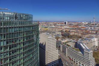 Berlin from above, the view from Panoramapunkt Berlin on Potsdamer Platz towards the railway tower,