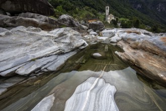 Rocks in the Verzasca River, behind Lavertezzo, Verzasca Valley, Valle Verzasca, Canton Ticino,