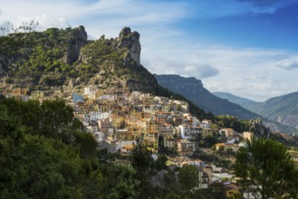 Picturesque village and steep mountains, Ulassai, Province of Ogliastra, Sardinia, Italy, Europe