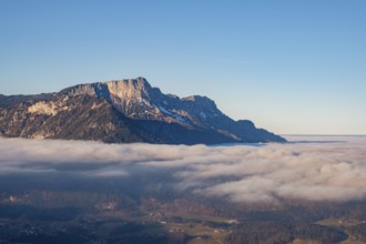 High fog cover over the valley basin of Berchtesgaden, above the Untersberg, Berchtesgaden Alps,