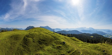 Drone image, at the summit of the Taborberg with a view of the Osterhorn group, Salzkammergut,