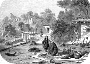 Tartar flat in the Crimea, Ukraine, Russia, in 1875, Historical, digital reproduction of an