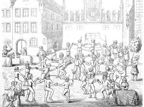 The butcher's dance from 1449, Nuremberg, Bavaria, Germany, popular entertainment in the 16th and