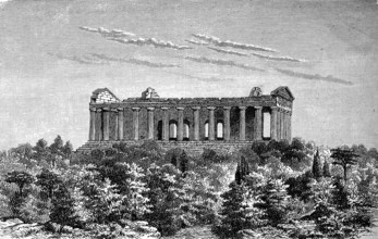 The Concordia Temple of Agrigento in Sicily, Italy, in 1880, Historical, digital reproduction of an