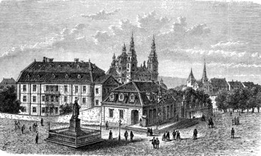 The cathedral of Fulda, Hesse, Germany, in 1880, Historical, digital reproduction of an original