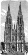 The cathedral of Regensburg, Bavaria, Germany, in 1880, Historical, digital reproduction of an