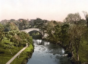 Auld Brig O'Doon, Ayr, Scotland, Historic, digitally restored reproduction from a 19th century