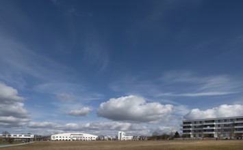 Shopping centre and new-build flats in the new Hubland district, Würzburg, Lower Franconia,