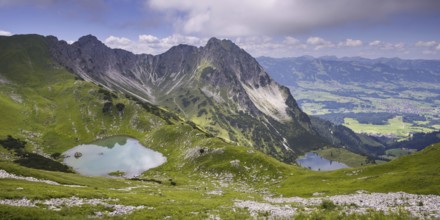 Oberer Gaisalpsee, Unterer Gaisalpsee, behind them Gaisalphorn, 1953m, and Rubihorn, 1957m, Allgäu