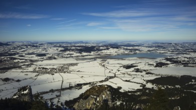 Panorama of the Tegelberg massif, lake landscape near Füssen, Ostallgäu, Allgäu, Swabia, Bavaria,