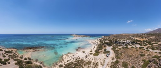 Drone shot, Elafonissi beach, south-west Crete, Crete, Greece, Europe