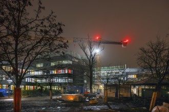 Nocturnal construction site at the University Hospital, Erlangen, Middle Franconia, Bavaria,