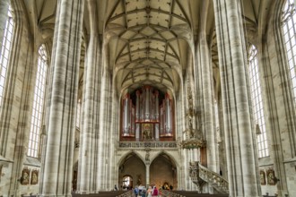 Church organ of the Catholic parish church of St George, Dinkelsbühl, Middle Franconia, Bavaria,