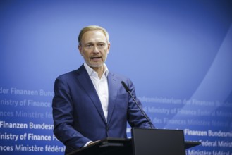 Christian Lindner (FDP), Federal Minister of Finance, gives a press statement at the Ministry of