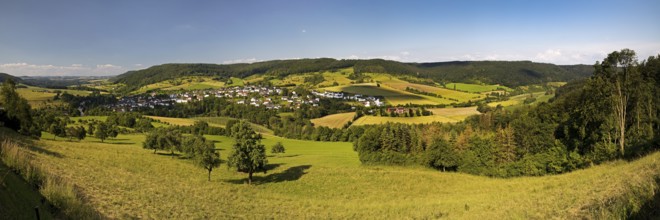 Panoramic view of the village of Holsthum, Southern Eifel nature park Park, Eifel,