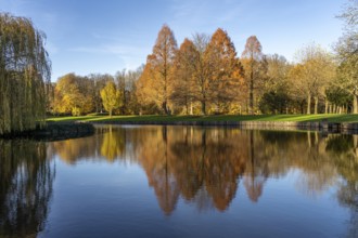 Autumn in the park of Hülshoff Castle, Havixbeck, Münsterland, North Rhine-Westphalia, Germany,